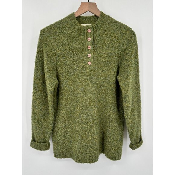 Appleseed Sweater Women Medium Green Button Crew Neck Long Sleeve Popcorn - Picture 1 of 9